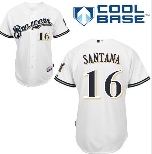 Domingo Santana Milwaukee Brewers white Home jersey