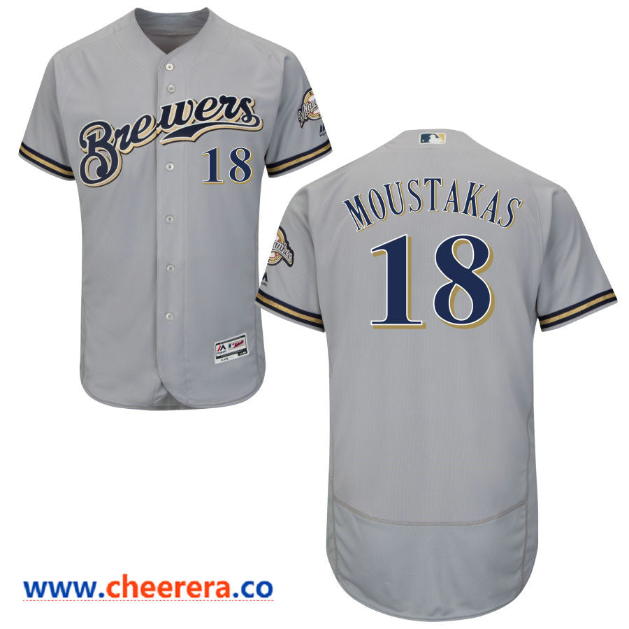 Mike Moustakas Majestic Milwaukee Brewers gray jersey
