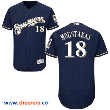 Mike Moustakas Majestic Milwaukee Brewers navy jersey