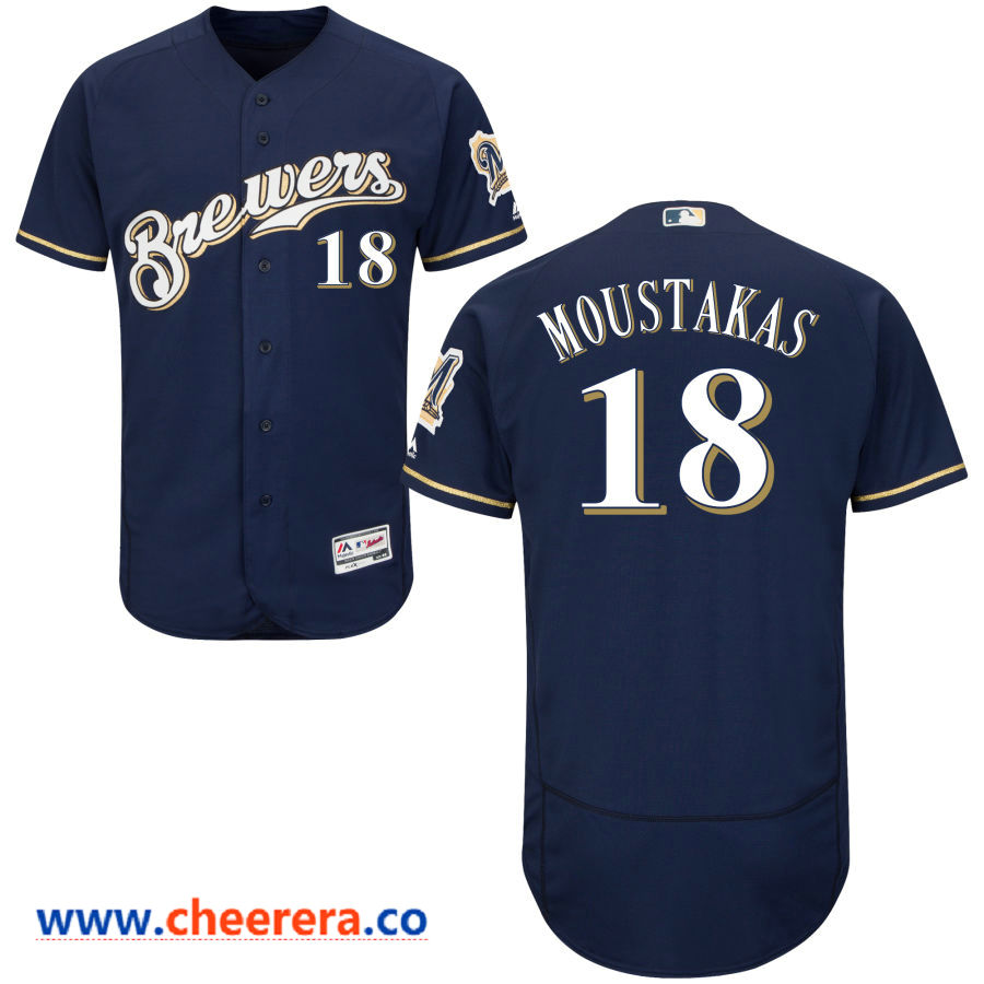 Mike Moustakas Majestic Milwaukee Brewers navy jersey