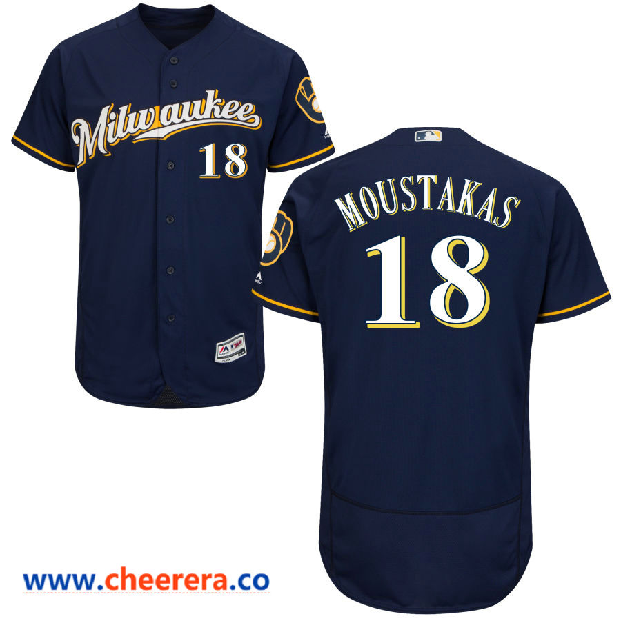 Mike Moustakas Majestic Milwaukee Brewers navy jersey
