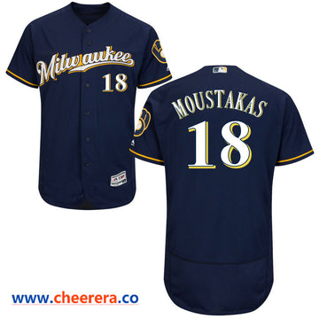 Mike Moustakas Majestic Milwaukee Brewers navy jersey