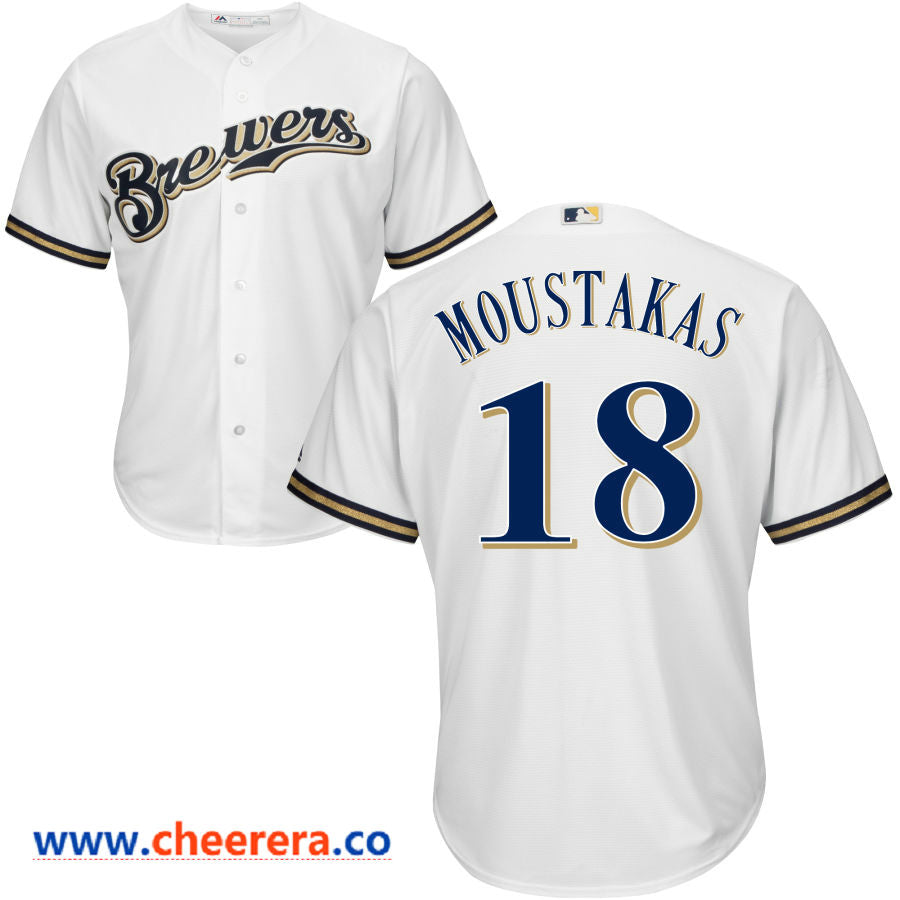 Mike Moustakas Majestic Milwaukee Brewers white jersey