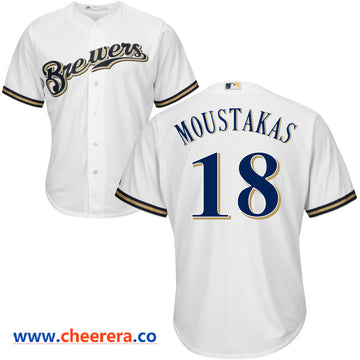 Mike Moustakas Majestic Milwaukee Brewers white jersey