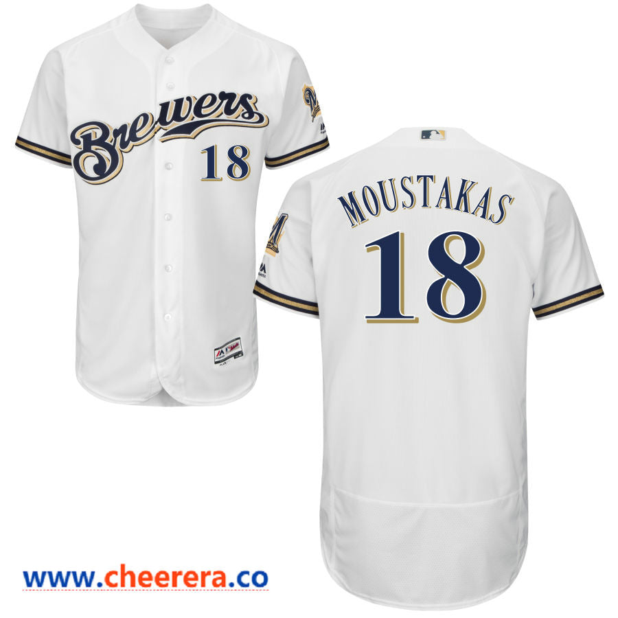 Mike Moustakas Majestic Milwaukee Brewers white jersey