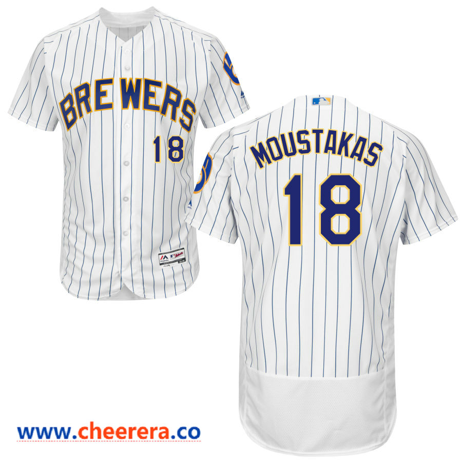 Mike Moustakas Majestic Milwaukee Brewers white jersey