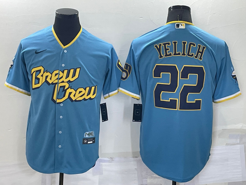 Christian Yelich Milwaukee Brewers blue City Connect jersey