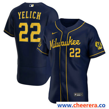 Christian Yelich Milwaukee Brewers navy jersey