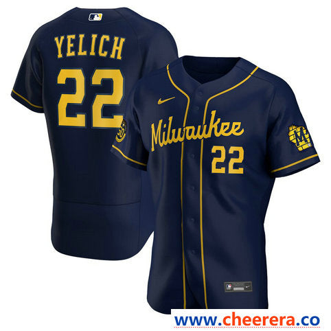 Christian Yelich Milwaukee Brewers navy jersey