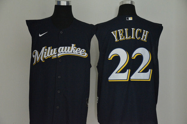 Christian Yelich Milwaukee Brewers navy jersey