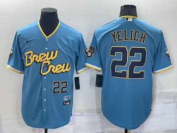 Christian Yelich Number Milwaukee Brewers blue City Connect jersey