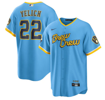 Christian Yelich Milwaukee Brewers blue City Connect jersey