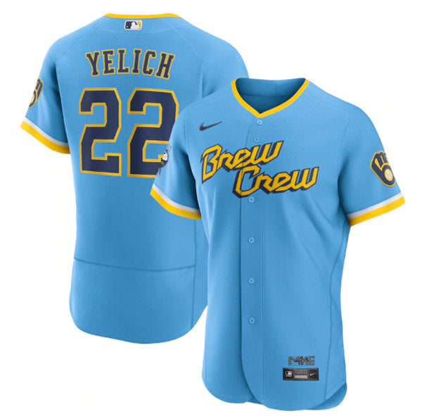 Christian Yelich Milwaukee Brewers blue City Connect jersey