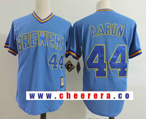 Hank Aaron Milwaukee Brewers blue Throwback jersey