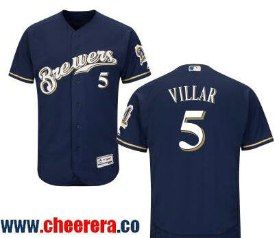 Jonathan Villar Milwaukee Brewers navy jersey