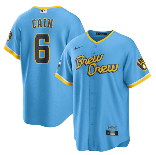 Lorenzo Cain Milwaukee Brewers blue City Connect jersey
