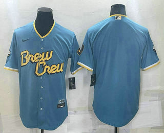 Custom Milwaukee Brewers blue City Connect jersey