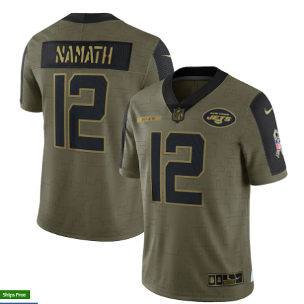 Joe Namath Nike New York Jets olive Salute To Service jersey