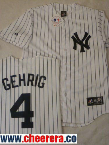Lou Gehrig Name New York Yankees white Cooperstown jersey