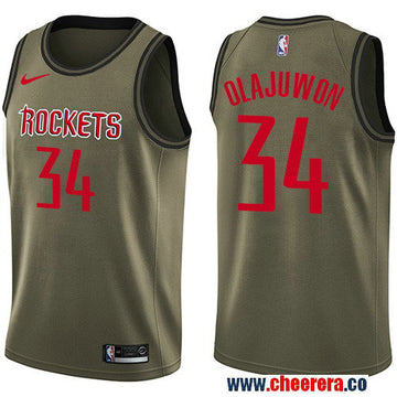 Nike Hakeem Olajuwon Houston Rockets green Salute To Service jersey