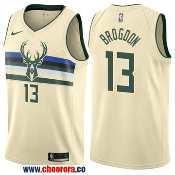 Nike Malcolm Brogdon Milwaukee Bucks cream jersey