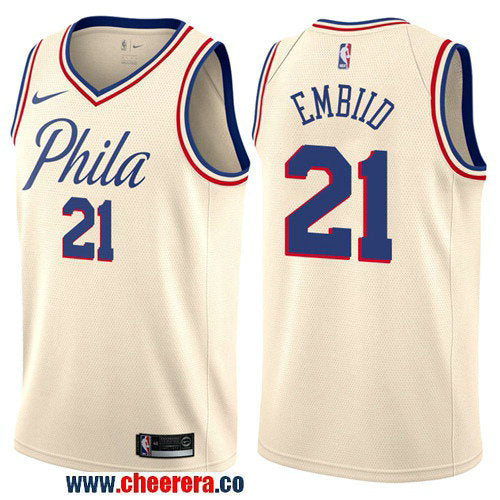 Nike Joel Embiid Philadelphia 76ers cream jersey