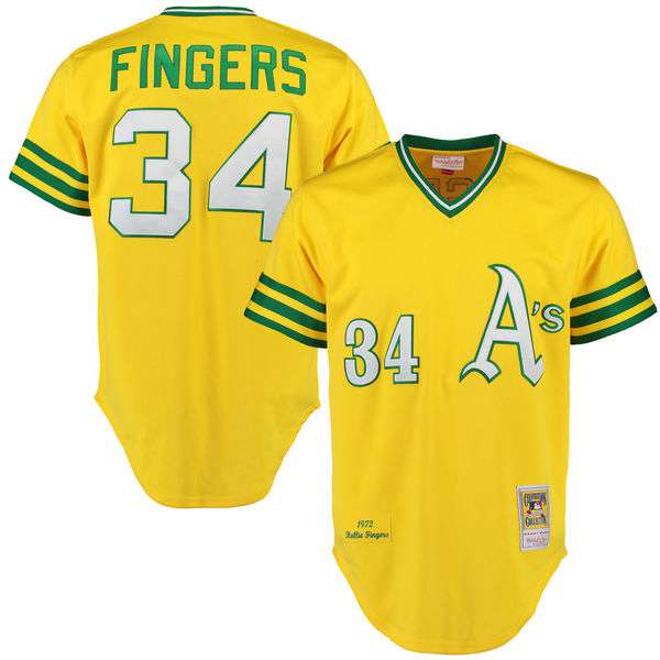 Rollie Fingers Oakland Athletics yellow Throwback jersey