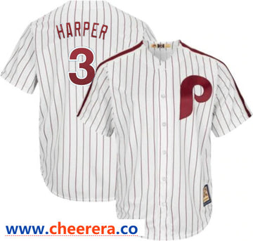 Bryce Harper Majestic Cool Base Philadelphia Phillies white Cooperstown jersey