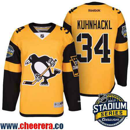 Tom Kuhnhackl Pittsburgh Penguins yellow Stadium Series jersey