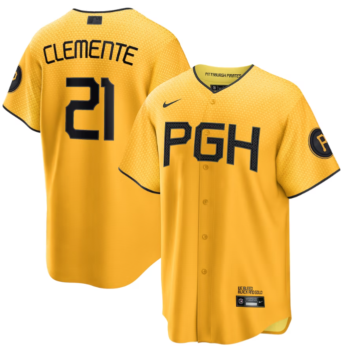 Roberto Clemente Nike Pittsburgh Pirates gold City Connect jersey
