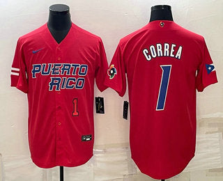 Carlos Correa Number Puerto Rico Baseball red Classic jersey