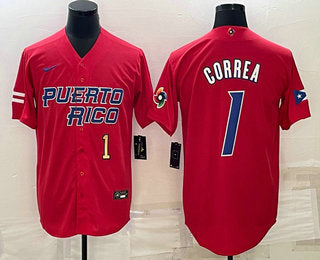 Carlos Correa Number Puerto Rico Baseball red Classic jersey
