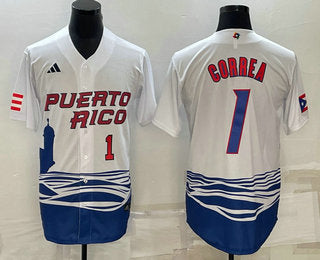 Carlos Correa Number Puerto Rico Baseball white Classic jersey