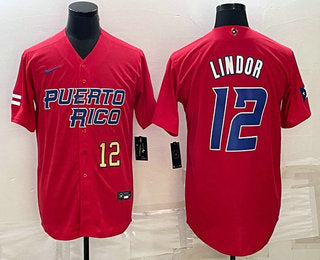 Francisco Lindor Number Puerto Rico Baseball red Classic jersey