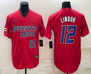 Francisco Lindor Number Puerto Rico Baseball red Classic jersey