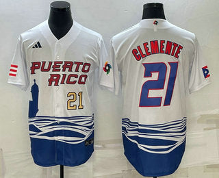Roberto Clemente Number Puerto Rico Baseball white Classic jersey
