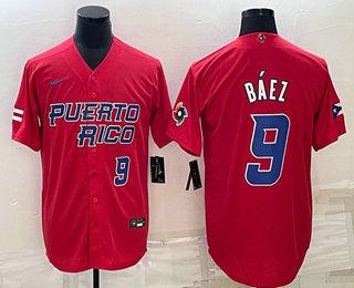 Javier Baez Number Puerto Rico Baseball red Classic jersey