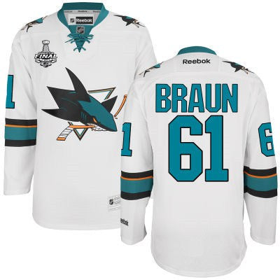 Justin Braun San Jose Sharks white Away jersey