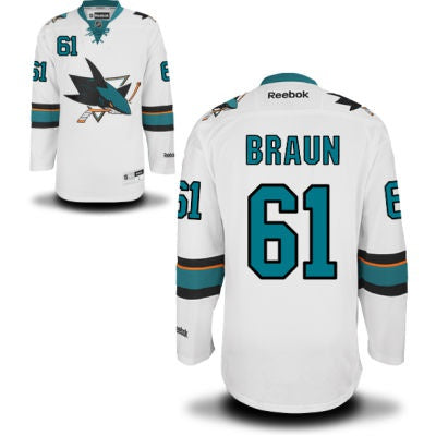 Justin Braun San Jose Sharks white Away jersey
