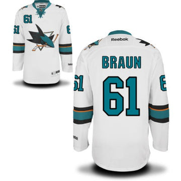 Justin Braun San Jose Sharks white Away jersey