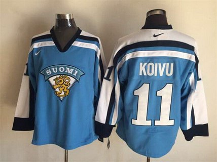 Saku Koivu Nike Team Finland blue Throwback jersey