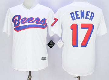 The BASEketball Movie Doug Remer Button Down Beers white jersey