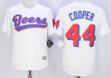 The BASEketball Movie Joe Coop Cooper Button Down Beers white jersey