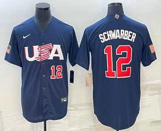 USA Kyle Schwarber Number USA Baseball navy Classic jersey