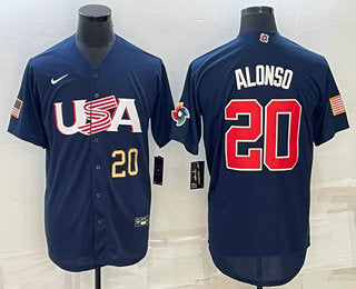 USA Pete Alonso Number USA Baseball navy Classic jersey