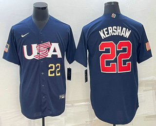USA Clayton Kershaw Number USA Baseball navy Classic jersey