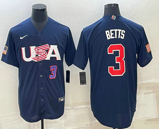 USA Mookie Betts Number USA Baseball navy Classic jersey