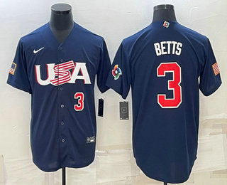 USA Mookie Betts Number USA Baseball navy Classic jersey