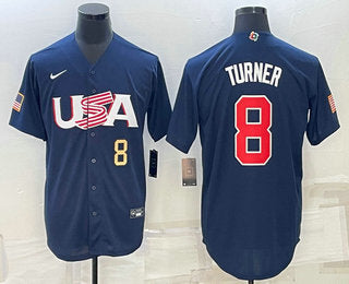 USA Trea Turner Number USA Baseball navy Classic jersey