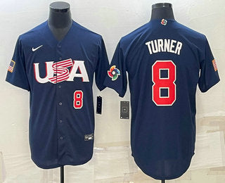 USA Trea Turner Number USA Baseball navy Classic jersey